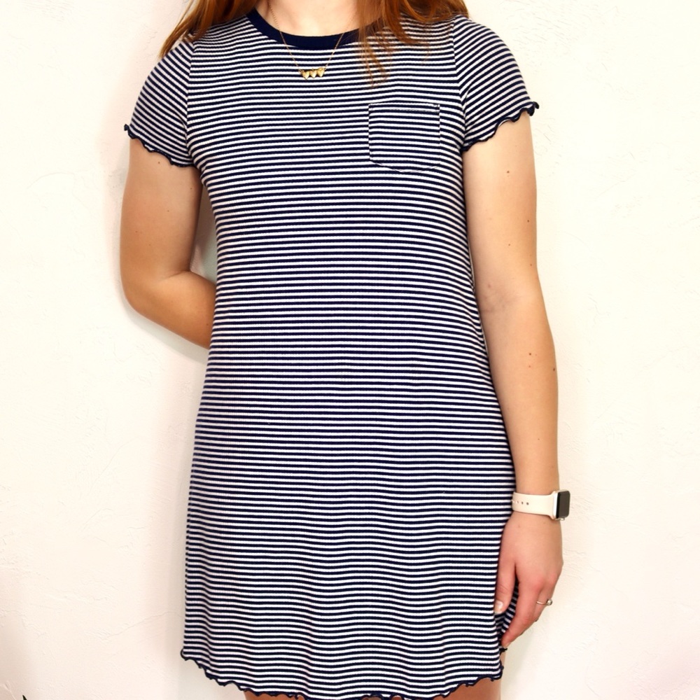 SO Casual Navy Striped T-Shirt Dress with Pocket